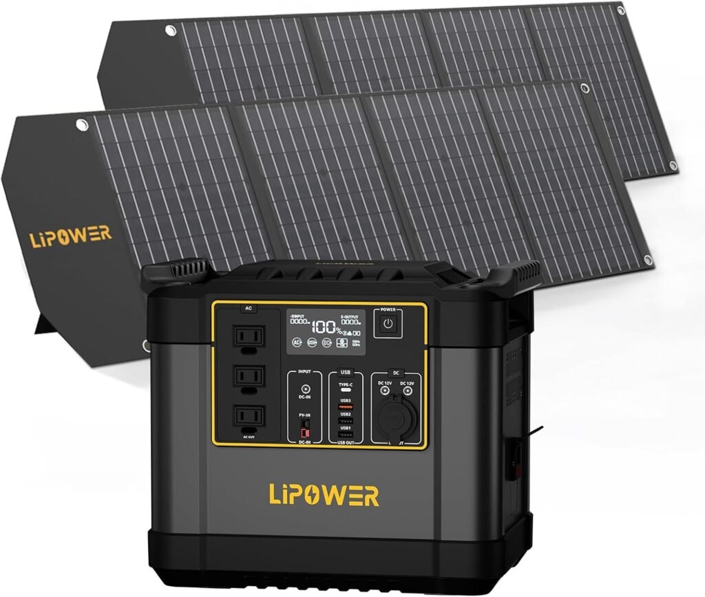 Lipower Portable Power Station with 100W Solar Panel, 1075Wh Solar Powered Generator AC Outlets with PD USB Ports, Electric Generator for Camping, Power Supply, Home Use, Emergency, Road Trip Lipower Portable Power Station with 100W Solar Panel, 1075Wh Solar Powered Generator AC Outlets with PD USB Ports, Electric Generator for Camping, Power Supply, Home Use, Emergency, Road Trip