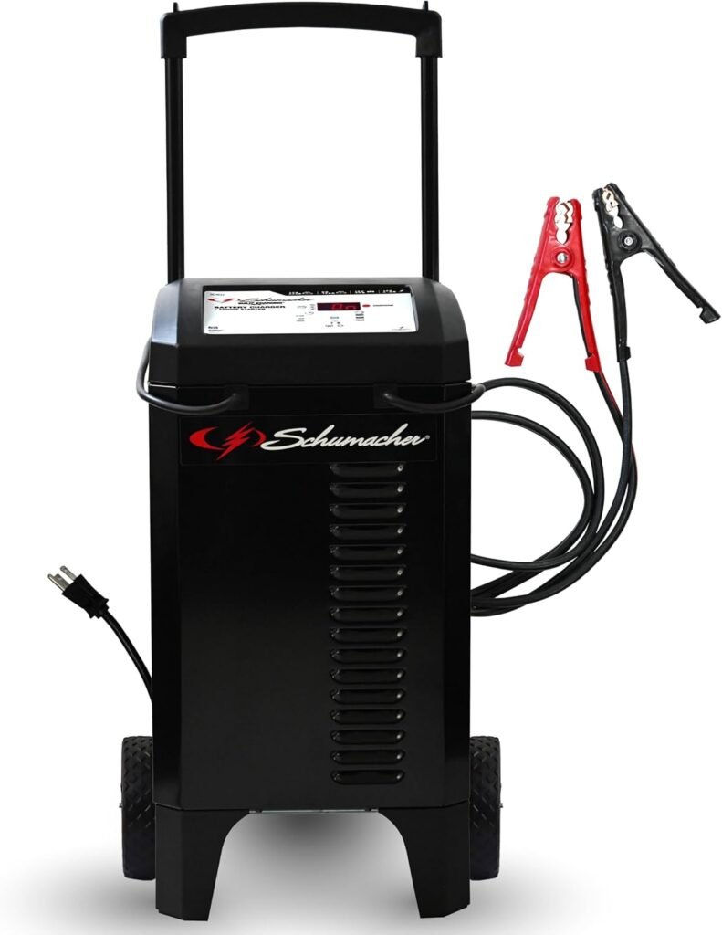 Schumacher Electric Wheeled Automatic 6A Car Battery Charger and 225A Engine Starter, 4-in-1 Solution for 6V/12V Batteries, Maintainer, 40A Boost, for Automotive and Marine Batteries, SC1632 Schumacher Electric Wheeled Automatic 6A Car Battery Charger and 225A Engine Starter, 4-in-1 Solution for 6V/12V Batteries, Maintainer, 40A Boost, for Automotive and Marine Batteries, SC1632