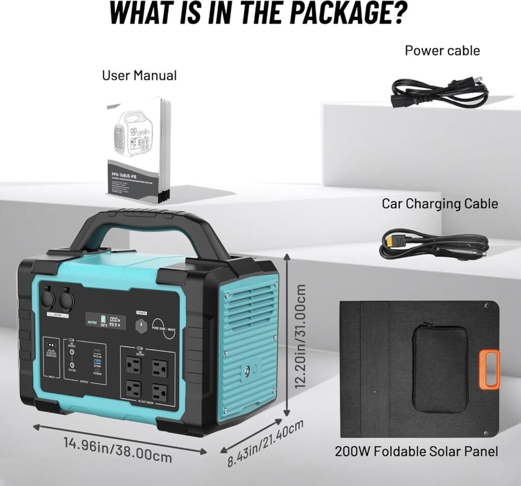 Solar Generator 1800W (3600W Surge) with 200W Solar Panel, 1024Wh LiFePO4 Portable Power Station Kit, 1.5H AC Fast Charge, Clean Energy for Home Backup, RV Camping, Emergency Outages