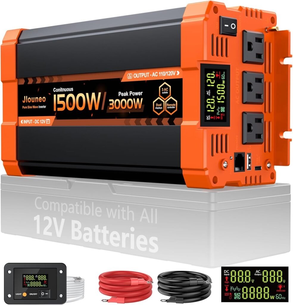 2000W Pure Sine Wave Inverter, 12V DC to 120V AC Power Inverter, 4000W Peak for RV, Truck, Solar, Camping, Home Backup Use, with AC Outlets, Remote Control, Dual LCD Display, Hardwire Port 2000W Pure Sine Wave Inverter, 12V DC to 120V AC Power Inverter, 4000W Peak for RV, Truck, Solar, Camping, Home Backup Use, with AC Outlets, Remote Control, Dual LCD Display, Hardwire Port