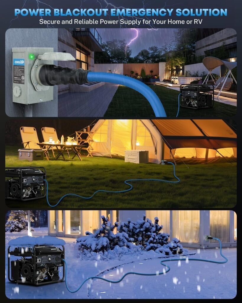 COOLTOP Amp Generator Cord and Power Inlet Box Kit, 25FT Extension Cable STW/3+8/1 AWG Generator Cord/250V NEMA 14-50P to SS2-50R Pre-Drilled Inlet Box Waterproof Combo Kit, ETL Listed COOLTOP Amp Generator Cord and Power Inlet Box Kit, 25FT Extension Cable STW/3+8/1 AWG Generator Cord/250V NEMA 14-50P to SS2-50R Pre-Drilled Inlet Box Waterproof Combo Kit, ETL Listed