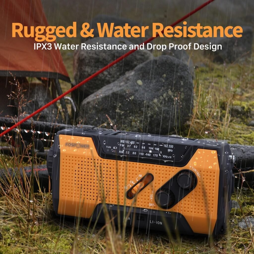 FosPower NOAA Emergency Weather Radio A1 7400mWh Portable Power Bank, AM/FM, USB/Solar/Hand Crank Charging, Battery Operated, SOS Alarm Flashlight for Indoor/Outdoor Emergency - Orange FosPower NOAA Emergency Weather Radio A1 7400mWh Portable Power Bank, AM/FM, USB/Solar/Hand Crank Charging, Battery Operated, SOS Alarm Flashlight for Indoor/Outdoor Emergency - Orange