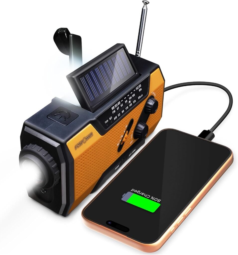 FosPower NOAA Emergency Weather Radio A1 7400mWh Portable Power Bank, AM/FM, USB/Solar/Hand Crank Charging, Battery Operated, SOS Alarm Flashlight for Indoor/Outdoor Emergency - Orange FosPower NOAA Emergency Weather Radio A1 7400mWh Portable Power Bank, AM/FM, USB/Solar/Hand Crank Charging, Battery Operated, SOS Alarm Flashlight for Indoor/Outdoor Emergency - Orange