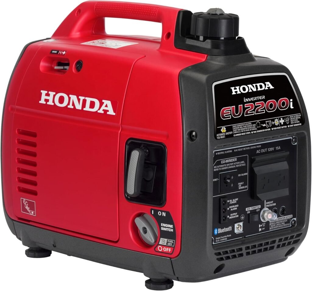 Honda EU2200i Watt Inverter Generator, Super Quiet 120V Gas Powered Portable Generator for Camping or Home Backup Power Supply, Up to 8.1 Hour Run Time (EU2200ITAN)