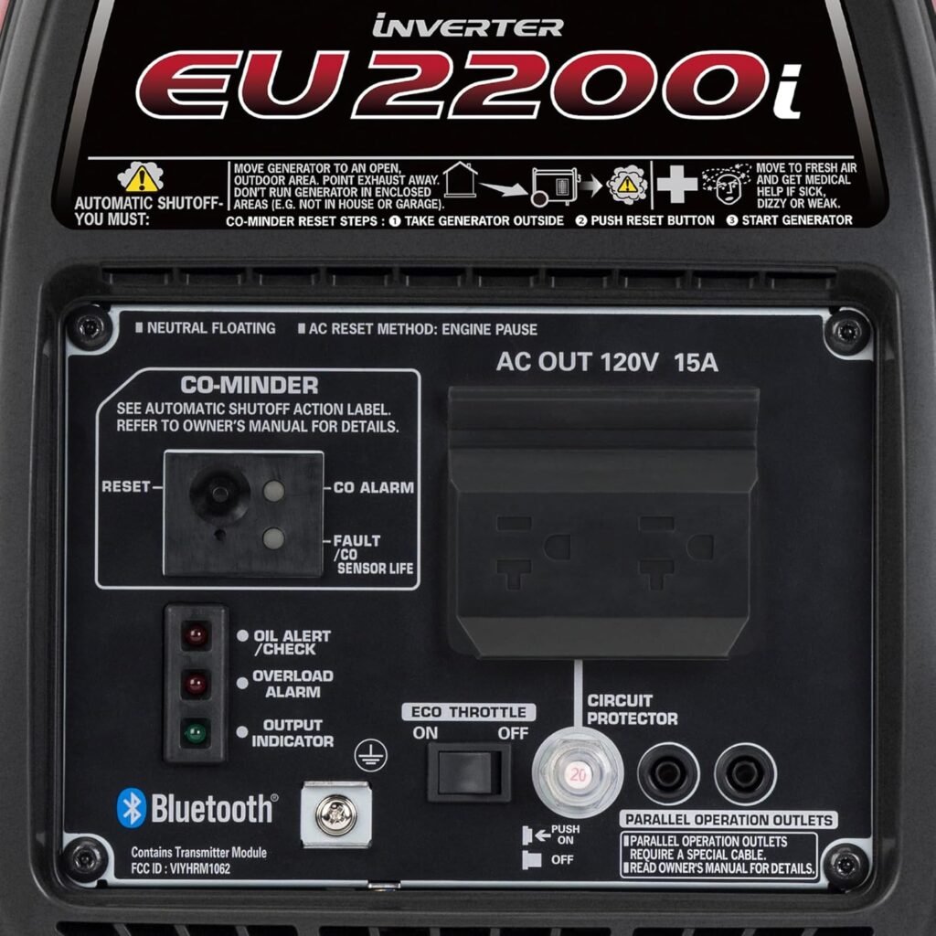 Honda EU2200i Watt Inverter Generator, Super Quiet 120V Gas Powered Portable Generator for Camping or Home Backup Power Supply, Up to 8.1 Hour Run Time (EU2200ITAN)