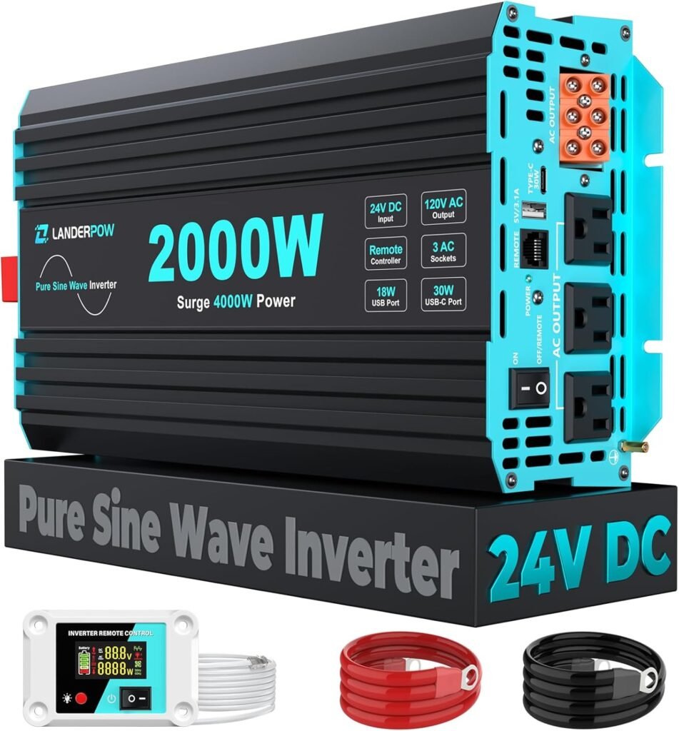 Pure Sine Wave Inverter Watt, 12V DC to 120V AC Inverters for RV, Truck, Solar, Home, Power Inverter with AC Outlet, 30W USB-C, 5V 3.1A USB, Hardwire Port, Remote Control, Surge 4000W Pure Sine Wave Inverter Watt, 12V DC to 120V AC Inverters for RV, Truck, Solar, Home, Power Inverter with AC Outlet, 30W USB-C, 5V 3.1A USB, Hardwire Port, Remote Control, Surge 4000W