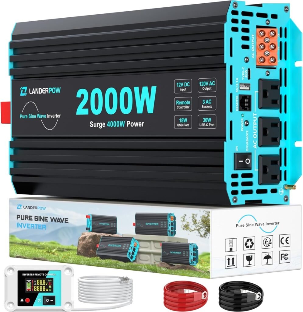 Pure Sine Wave Inverter Watt, 12V DC to 120V AC Inverters for RV, Truck, Solar, Home, Power Inverter with AC Outlet, 30W USB-C, 5V 3.1A USB, Hardwire Port, Remote Control, Surge 4000W Pure Sine Wave Inverter Watt, 12V DC to 120V AC Inverters for RV, Truck, Solar, Home, Power Inverter with AC Outlet, 30W USB-C, 5V 3.1A USB, Hardwire Port, Remote Control, Surge 4000W