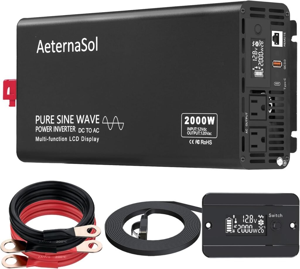 Pure Sine Wave Inverter watt Inverter DC 12V to AC 110-120V, Power Inverter for RV Truck Home Backup Solar with AC Output, USBType-C, LCD Remote Monitor, Surge 4000W Pure Sine Wave Inverter watt Inverter DC 12V to AC 110-120V, Power Inverter for RV Truck Home Backup Solar with AC Output, USBType-C, LCD Remote Monitor, Surge 4000W