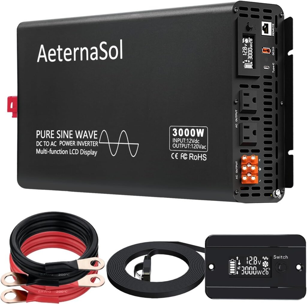 Pure Sine Wave Inverter watt Inverter DC 12V to AC 110-120V, Power Inverter for RV Truck Home Backup Solar with AC Output, USBType-C, LCD Remote Monitor, Surge 4000W Pure Sine Wave Inverter watt Inverter DC 12V to AC 110-120V, Power Inverter for RV Truck Home Backup Solar with AC Output, USBType-C, LCD Remote Monitor, Surge 4000W