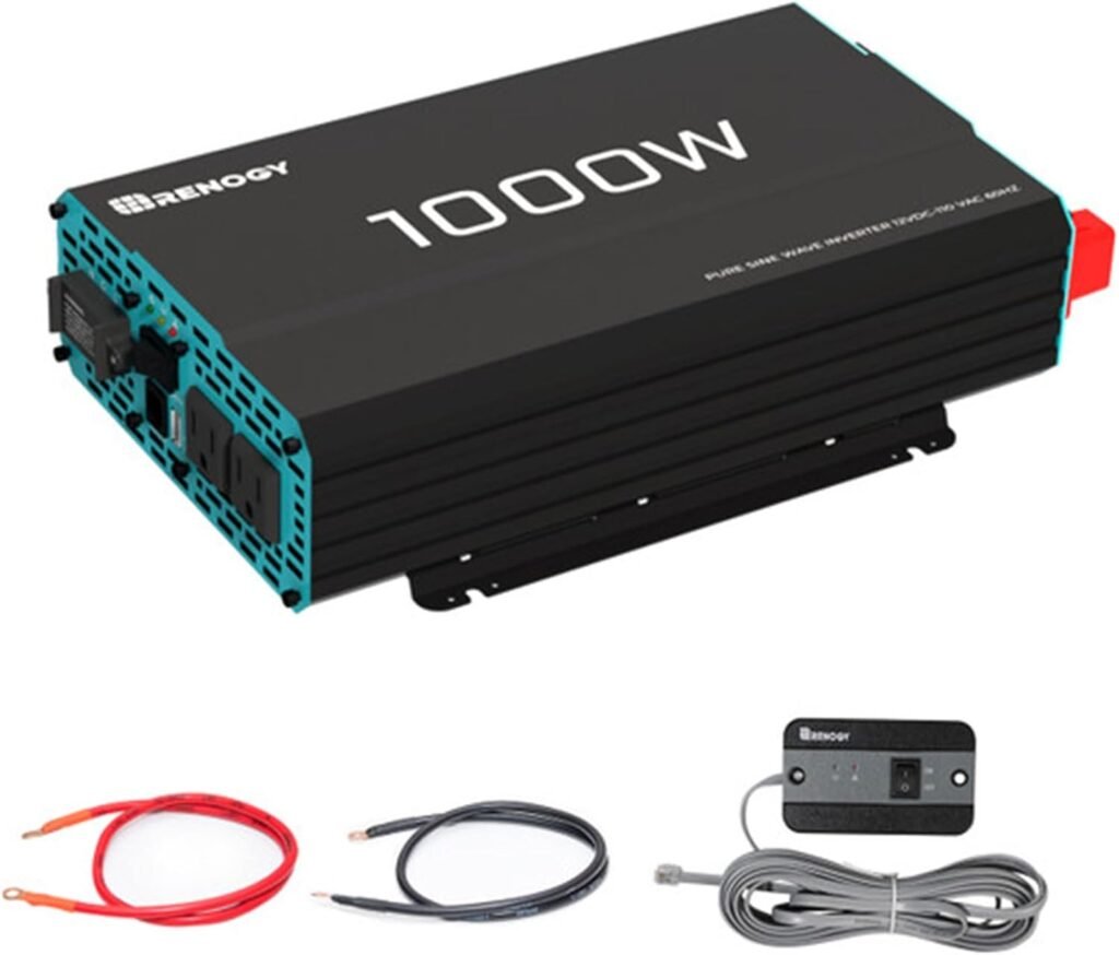 Renogy Inverter P2 2000W Pure Sine Wave Inverter 12V DC to 110V AC Converter, Off-Grid Solar Power Inverters for Vehicles, Truck, RV, Home, with Built-in 5V/2.1A USB / Hardwire Port, Remote Controller