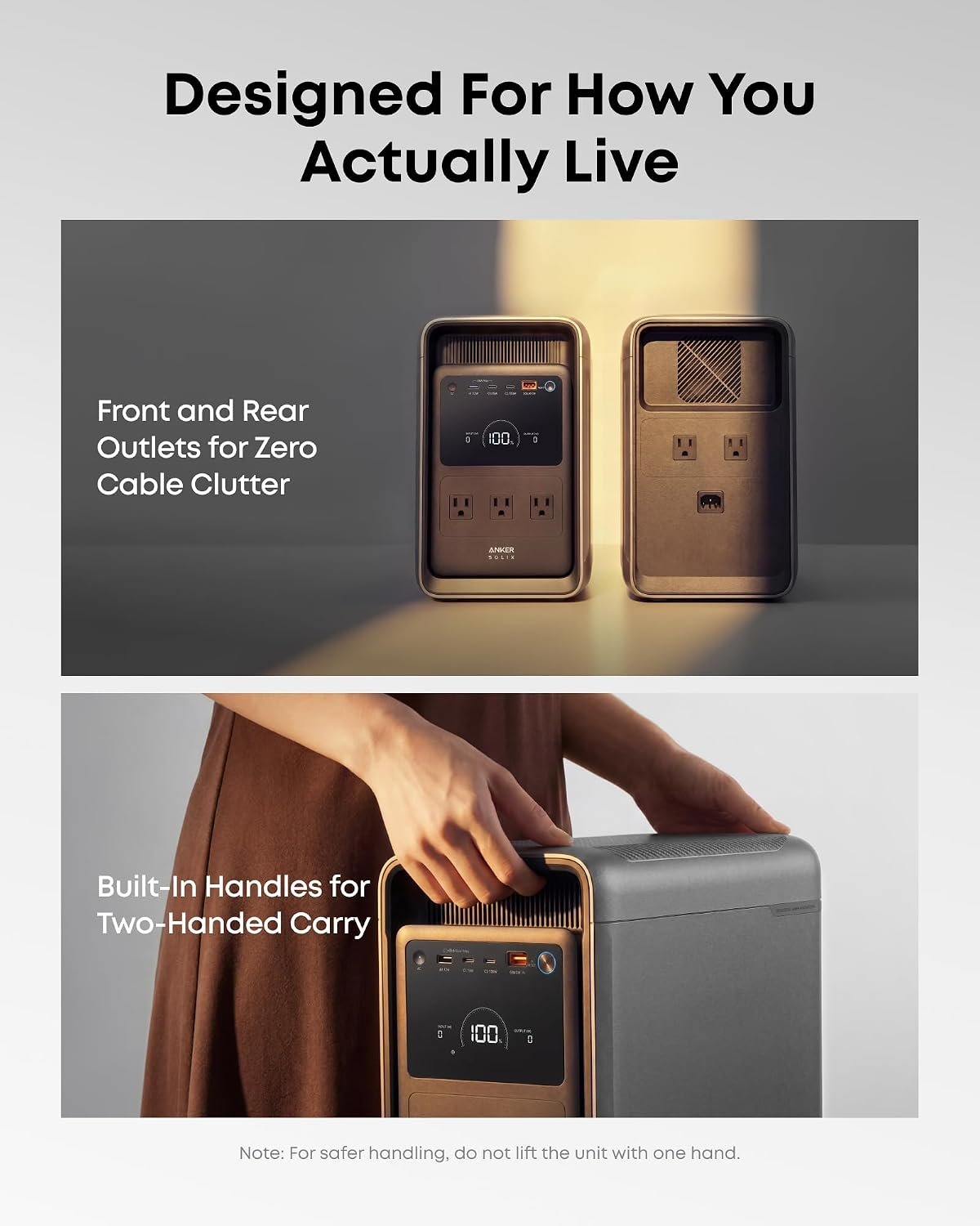 Anker SOLIX S2000 front and rear outlets and built-in handles