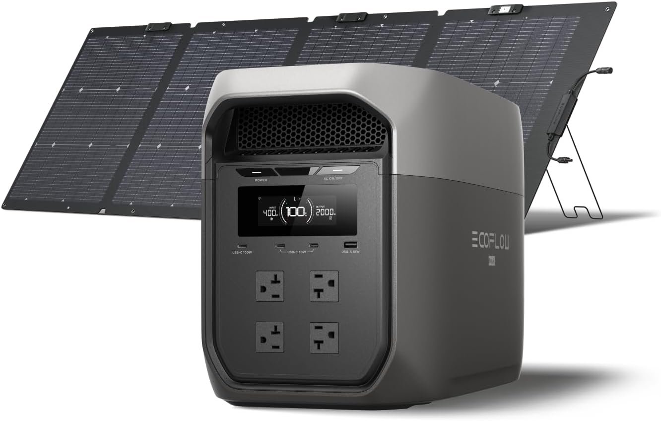 EcoFlow DELTA MAX portable power station with solar panels for home backup