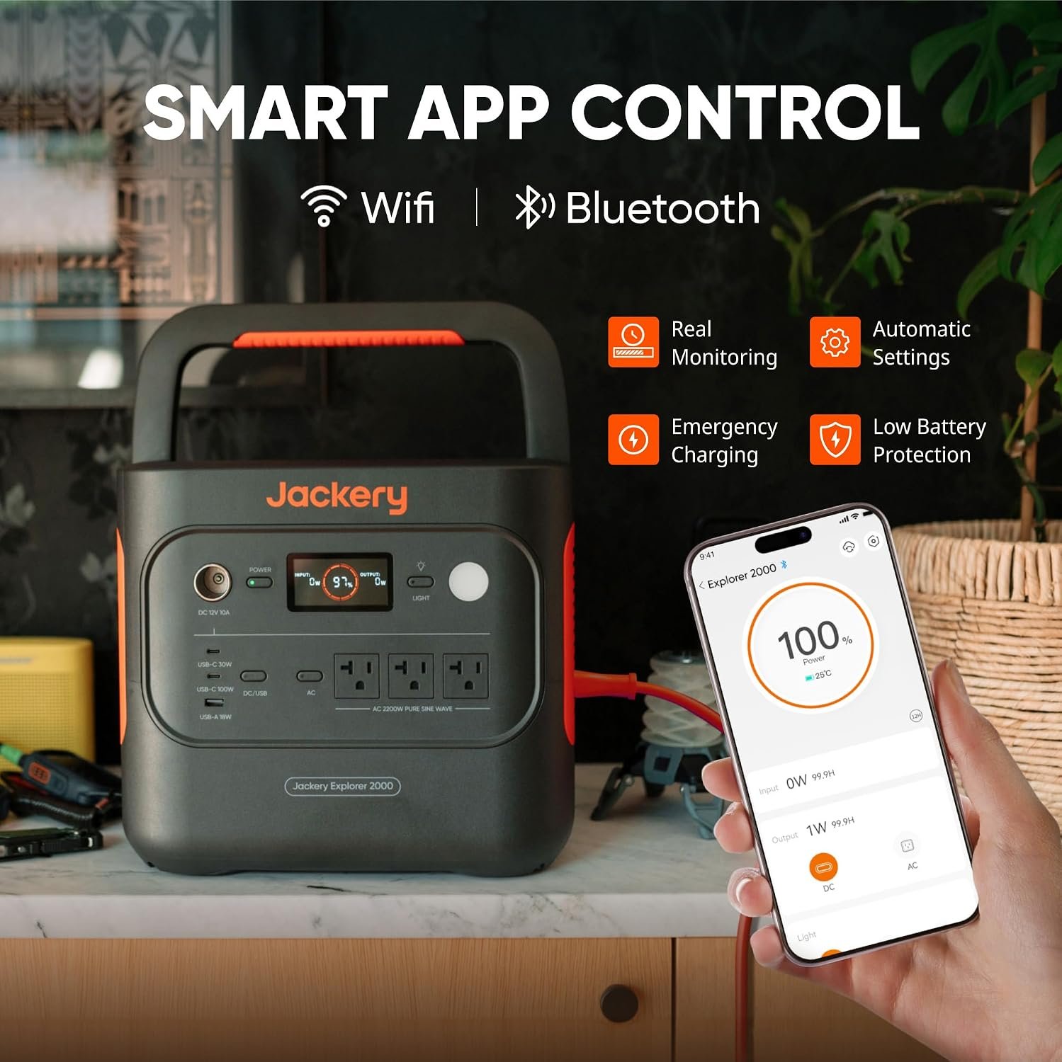 Jackery Explorer 2000 smart app control with Wi-Fi and Bluetooth